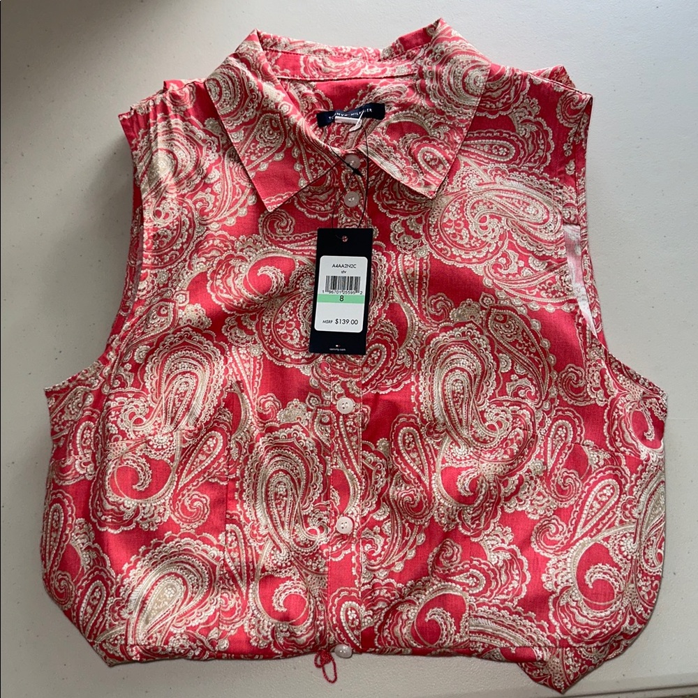 NWT Tommy Hilfiger Red Paisley Midi Dress Size 8. - Picture 16 of 16
